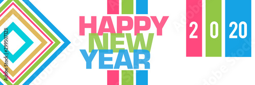 Happy New Year Colorful Borders Squares Horizontal 