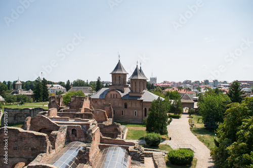 Aerial view of the Princely Court showing St. Friday Church in Targoviste, Dambovita, Romania. photo