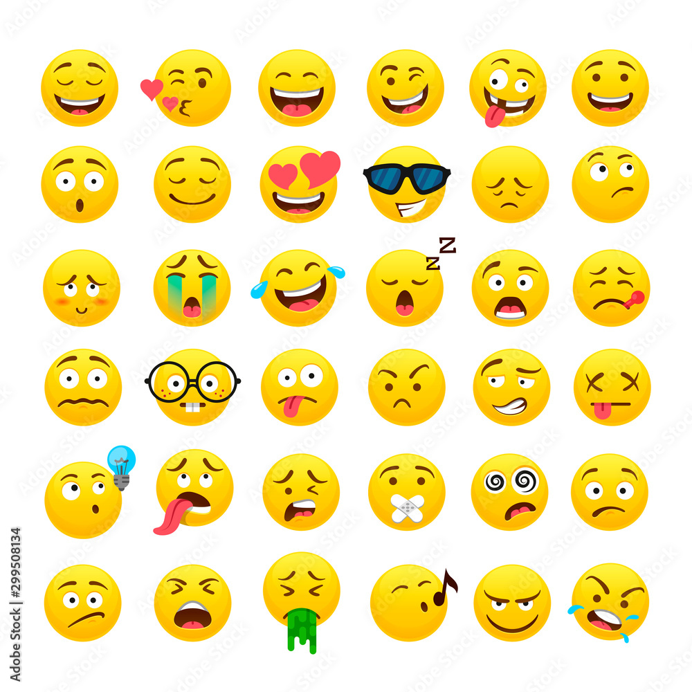 Funny yellow round emoji vector icons set Stock Vector | Adobe Stock