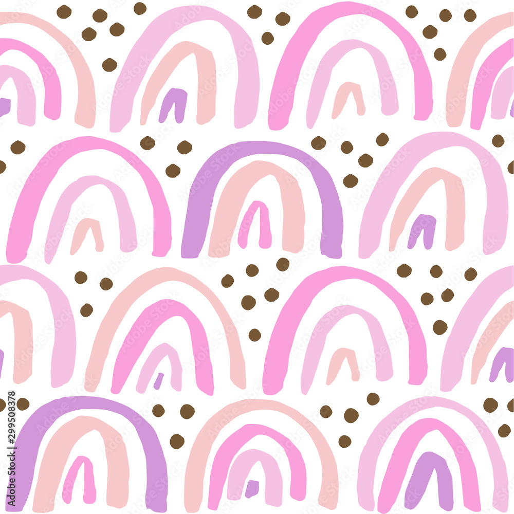Cute and simple Vector Rainbows and Dots pattern. Seamless texture with hand drawn ink rainbows. Cute and simple Vector Rainbows and Dots pattern. Seamless texture with hand drawn ink rainbows.