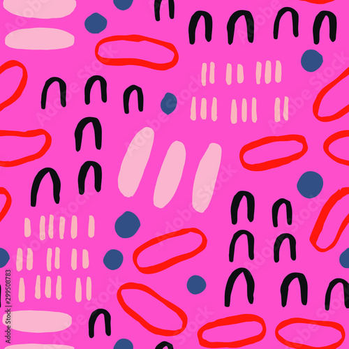 Creative abstract texture with different Brush Strokes. Vector seamless pattern with hand drawn ink shapes.