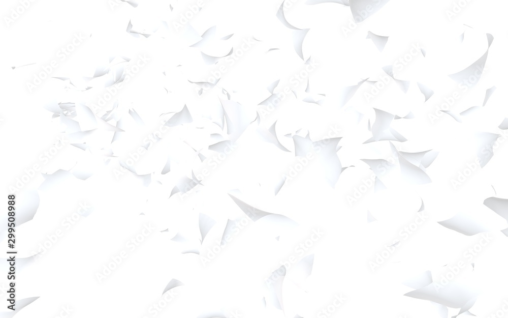 Flying sheets of paper isolated on white background. Abstract money is flying in the air. 3D illustration