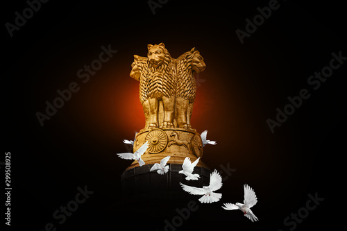 National Emblem of India with White pigeon