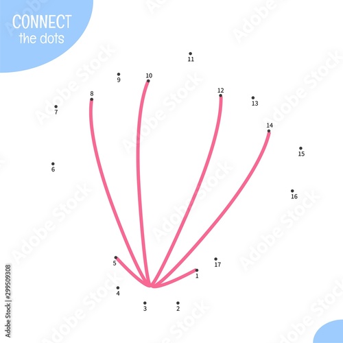 Educational game for kids. Dot to dot game for children. Cartoon seashell.