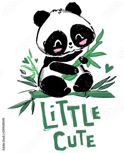 Fototapeta Naklejka Na Ścianę i Meble -  Hand drawn Cute panda bear sitting on the bamboo. Vector illustration. Print design for baby t-shirt.