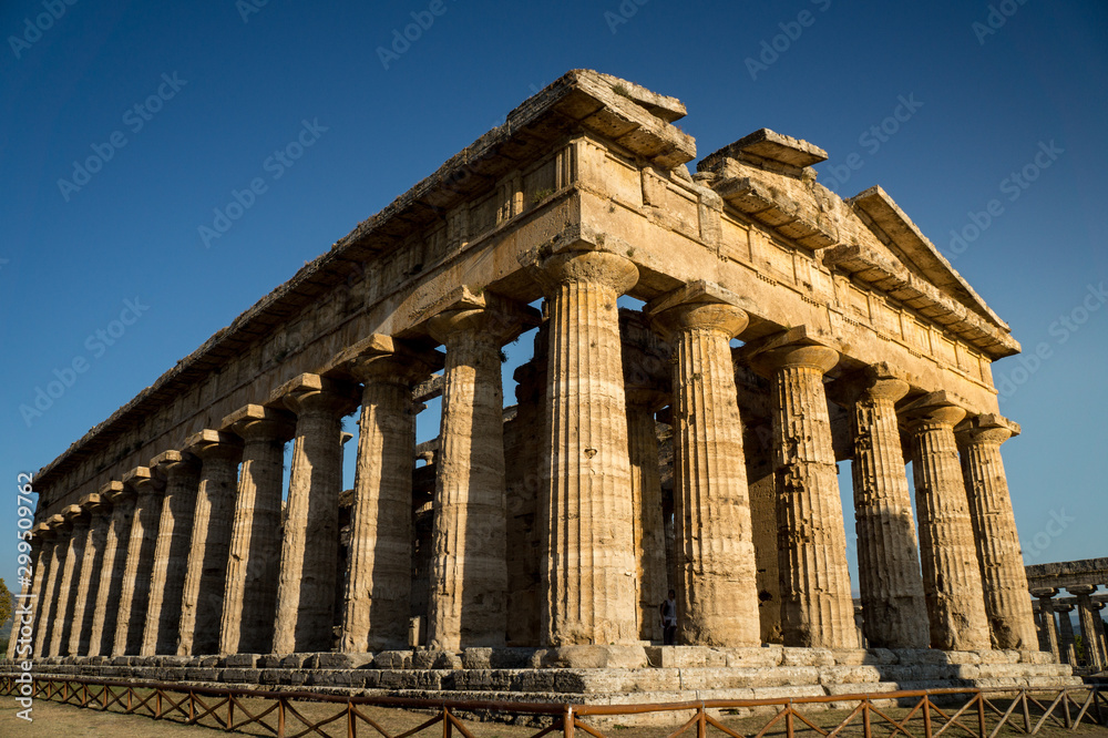 Temple of Hera at famous Paestum Archaeological UNESCO World Heritage Site, one of the most well-preserved ancient Greek temples in the world, Province of Salerno, Campania, Italy