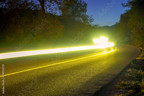 Headlight Trails on the Night Road