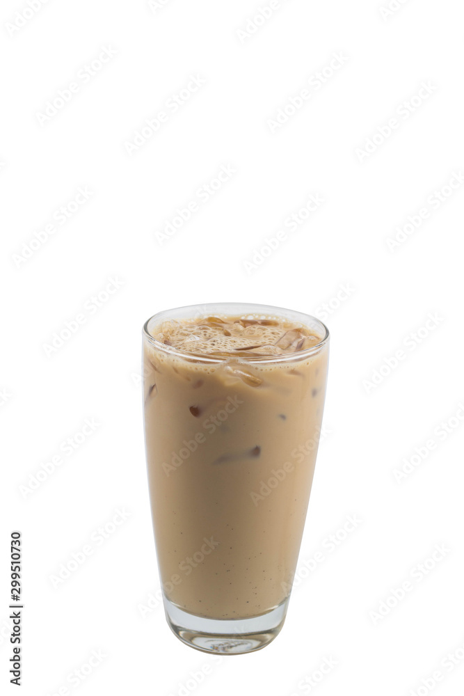 Isolate long tall glass beverage on white background with clipping path. Dicuted of fresh Iced coffee Latte. Isolate long tall glass beverage on white background with clipping path. Dicuted of fresh Iced coffee Latte.