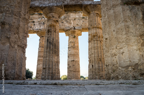 Classical greek temple at ruins of ancient city Paestum, Cilento, Italy