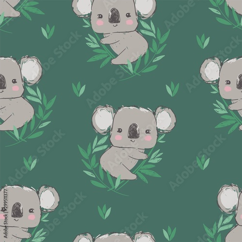 Cute koala seamless pattern. Childish design print textile. Vector illustration.