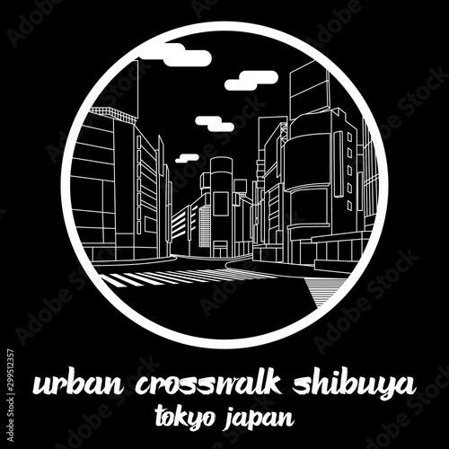 Circle icon line Urban Crosswalk Shibuya Tokyo Japan. vector illustration