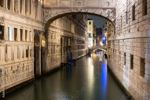 Canal of Venice city with beautiful architecture at night, Italy