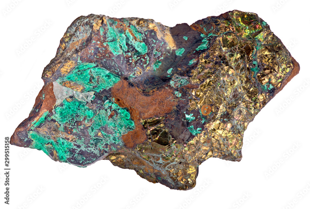 pyrite and malachite rock on white pyrite and malachite rock on white