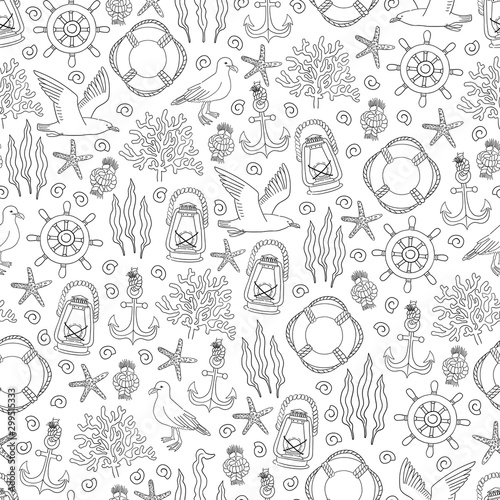 Sea hand draw sketch vector seamless pattern.