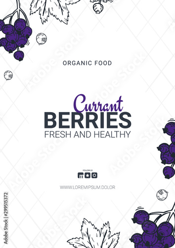 Berries banner with currants. Food design template with berry.