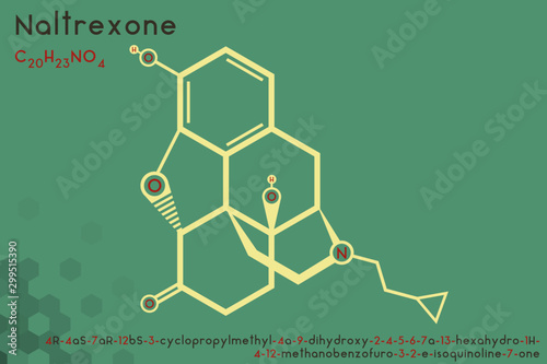 Large and detailed infographic of the molecule of Naltrexone.