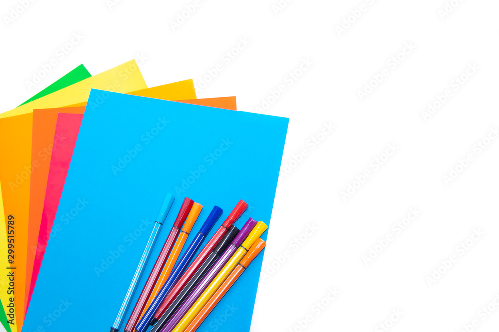 Stationery isolated on white background . Color paper. White background. Hello school. The layout of the stationery. Layout preparation for school Stationery isolated on white background . Color paper. White background. Hello school. The layout of the stationery. Layout preparation for school