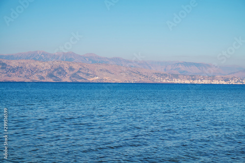 Panoramic view at hills of Albania. View from Corfu Island in Greece