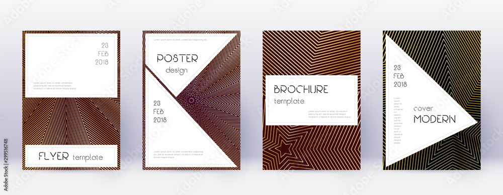 Stylish brochure design template set. Gold abstrac - obrazy, fototapety, plakaty 