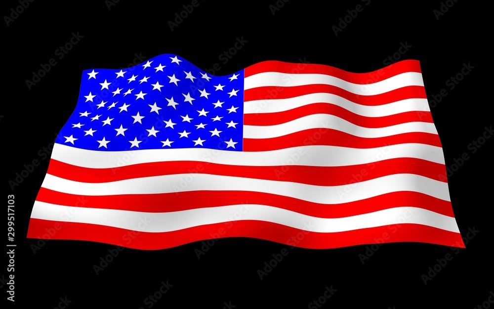 Obraz premium Waving flag of the United States of America on a dark background. Stars and Stripes. State symbol of the USA. 3D illustration