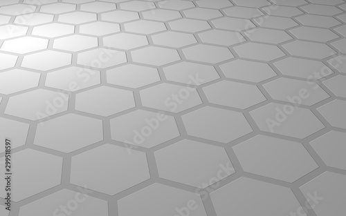 Honeycomb on a gray background. Perspective view on polygon look like honeycomb. Extruded  bump cell. Isometric geometry. 3D illustration
