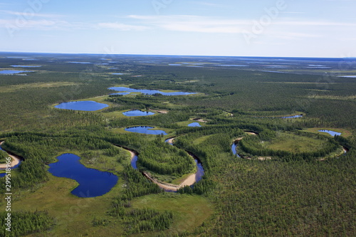Tundra landscape in summer, Taymyr peninsula, aerial view