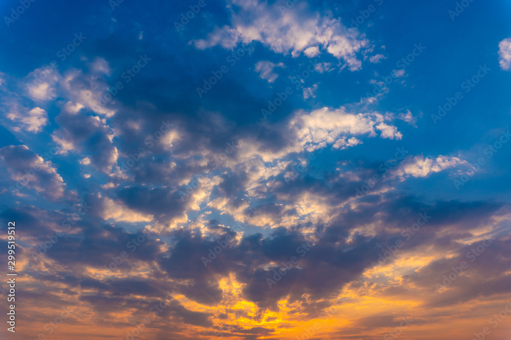 Amazing beauty evening sunset sky with clouds