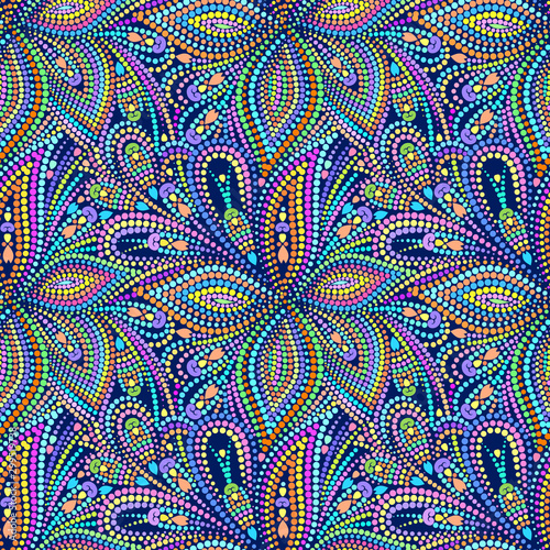 Seamless colorful mosaic pattern with paisley. Traditional ethnic ornament. Vector print. Use for wallpaper, pattern fills,textile design.