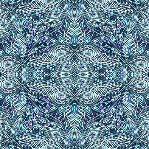 Seamless mosaic turquoise pattern with dots. Traditional ethnic ornament. Vector print. Use for wallpaper, pattern fills,textile design.