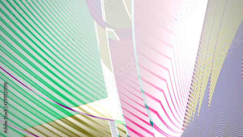 striped intersecting planes light violet-pink-green, 3d render, abstract composition