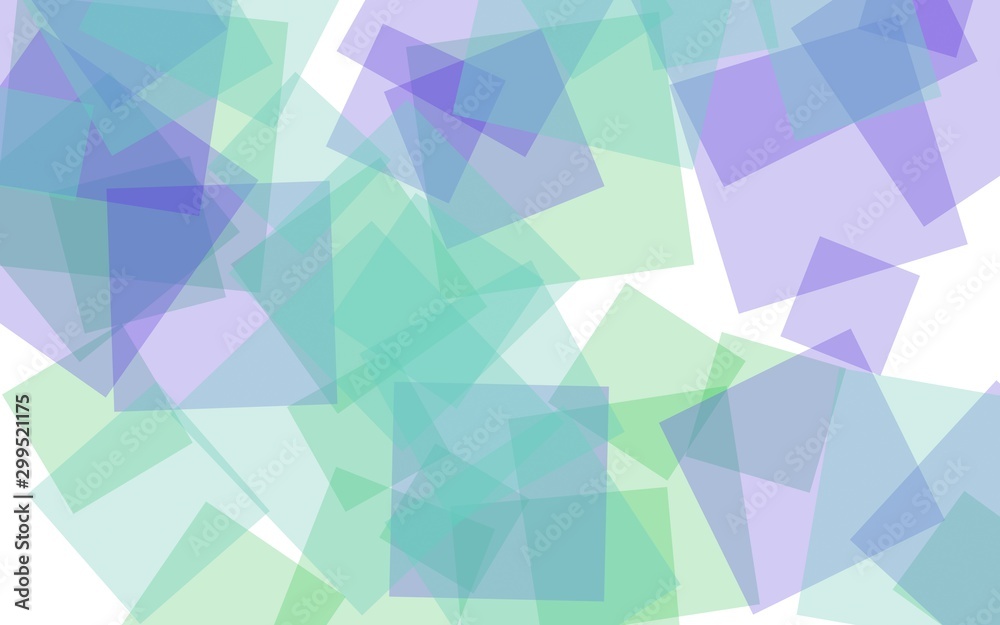 Fototapeta premium Multicolored translucent squares on white background. Green tones. 3D illustration