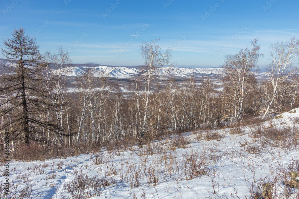 The view from the mountain Austau on the mountain range Nurali, South Ural, Bashkortostan, Russia The view from the mountain Austau on the mountain range Nurali, South Ural, Bashkortostan, Russia
