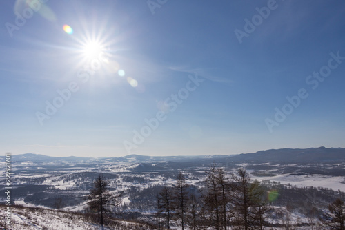 The view from the mountain Austau on the mountain range Nurali, South Ural, Bashkortostan, Russia