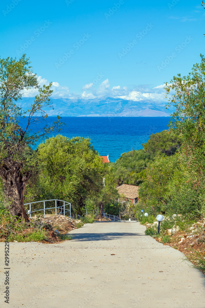 Costaline near Sidari in Corfu (Greece). The best place to visit. Buildings in background