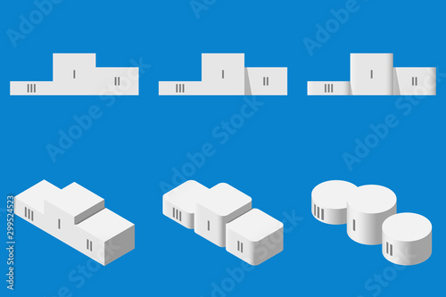 Set of winner podium vector icon isolated on blue background.