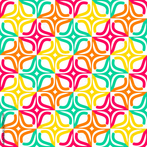 Bright seamless pattern with colorful geometric ornament.