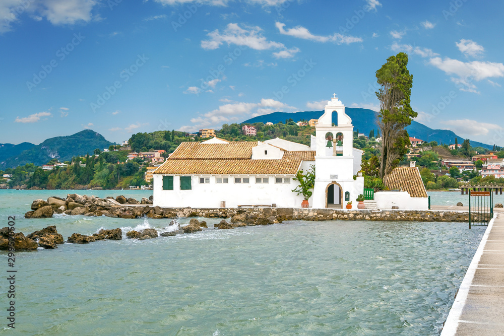 Famous Vlacherna monastery near Kanoni. Corfu, Greece.