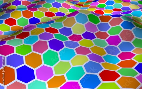 Honeycomb multi-colored. Perspective view on polygon look like honeycomb. Wavy surface. Isometric geometry. 3D illustration