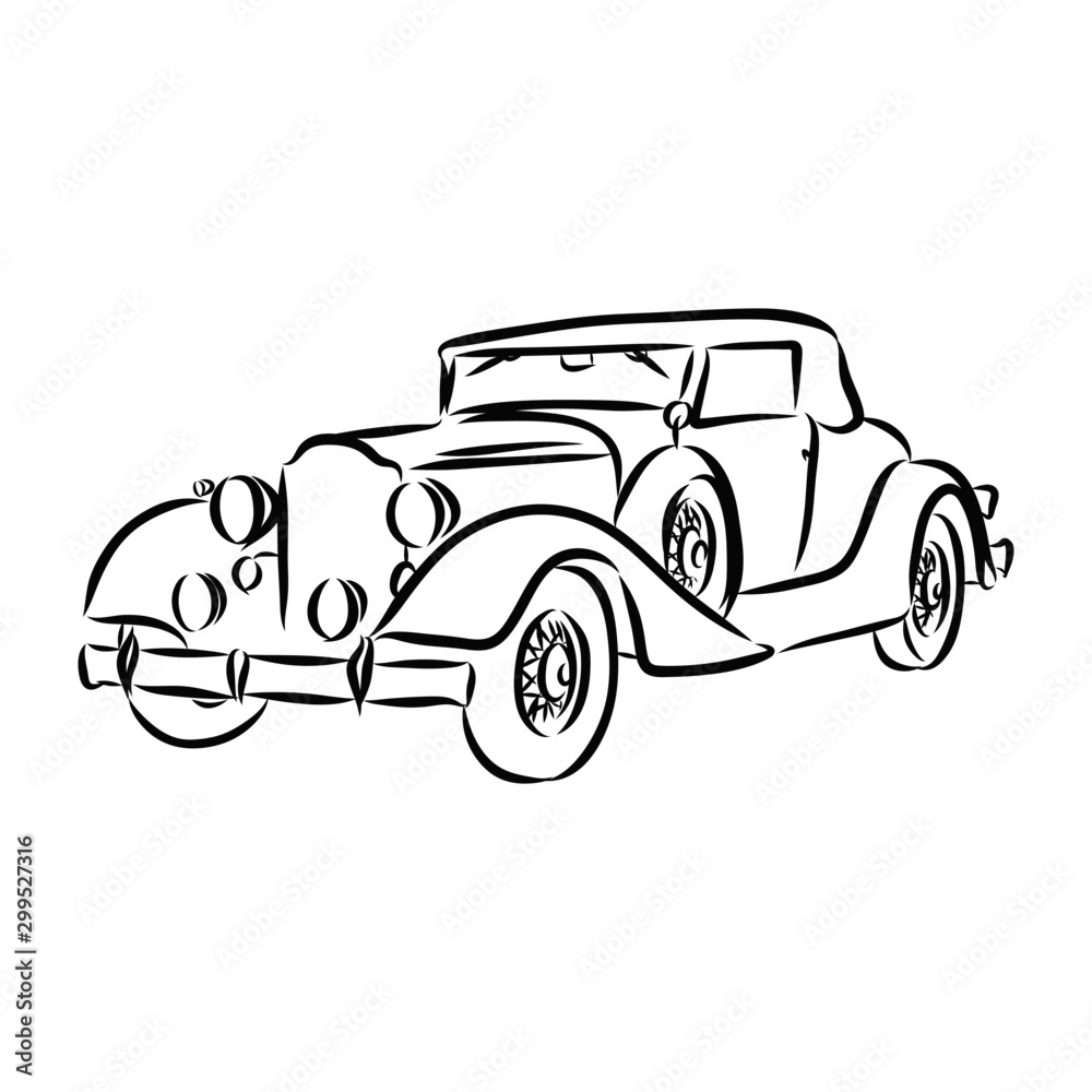 illustration of a car, retro car sketch 