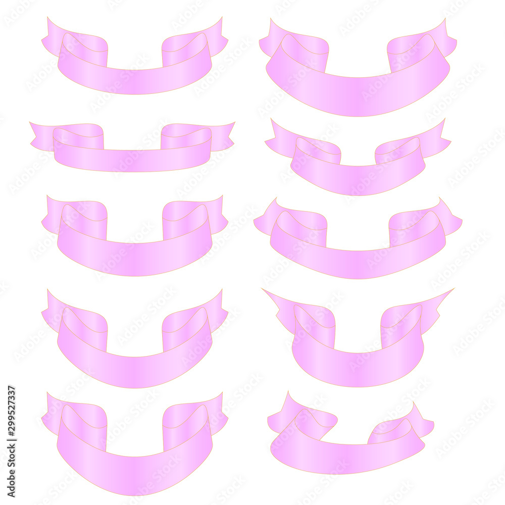 Color in Palette pink ribbons swaying in various styles on white background vector illustration Color in Palette pink ribbons swaying in various styles on white background vector illustration