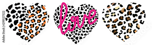 set of wild heart leopard. Fashion Vector illustration heart shape.
