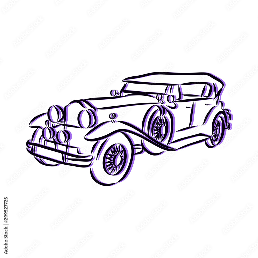 car on white background, retro car sketch 