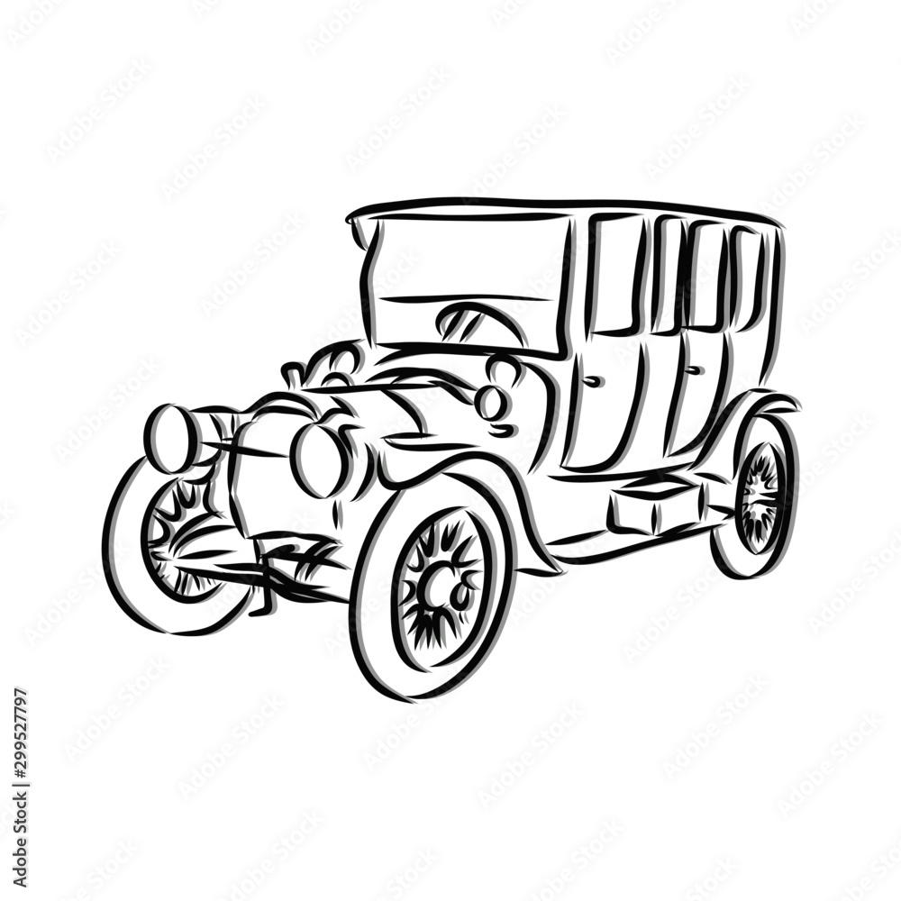 vector illustration of a vintage car, retro car sketch 