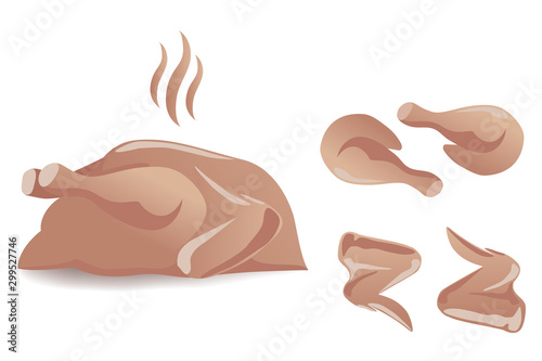 grilled chicken. tasty juicy food. chicken meat set. editable vector illustration print