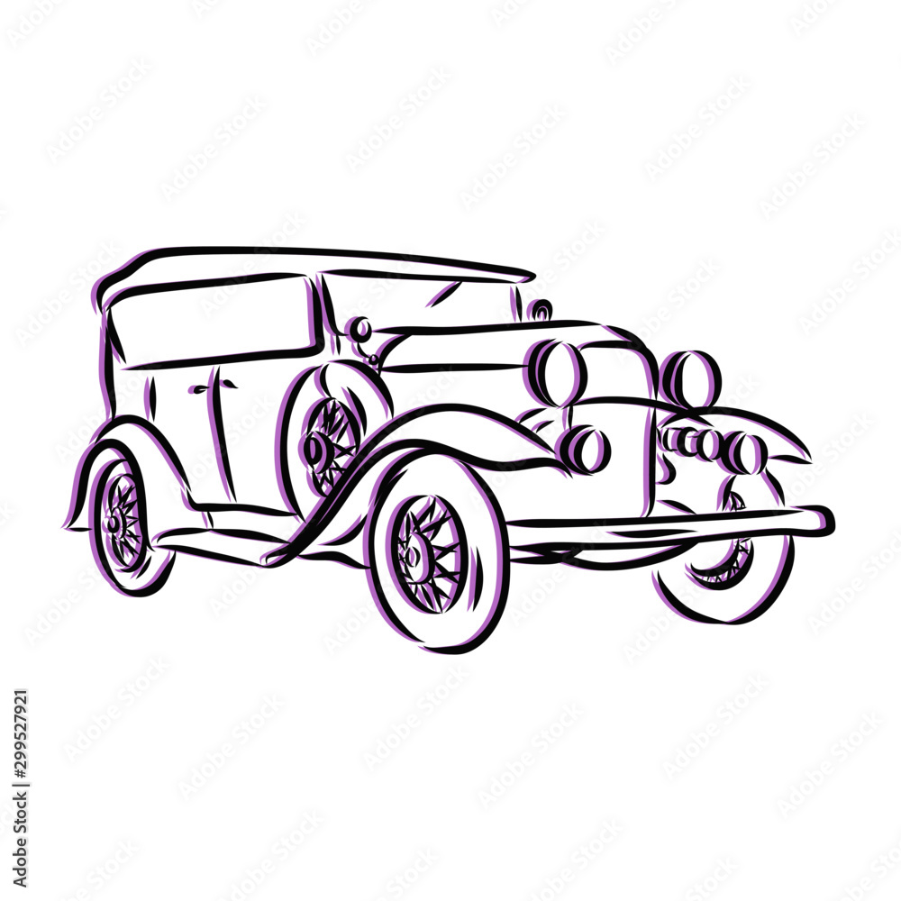vintage car, retro car sketch