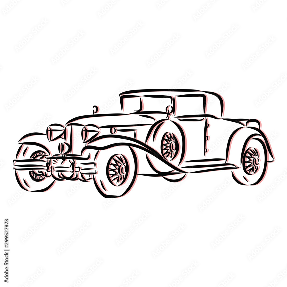 old car, retro car sketch 