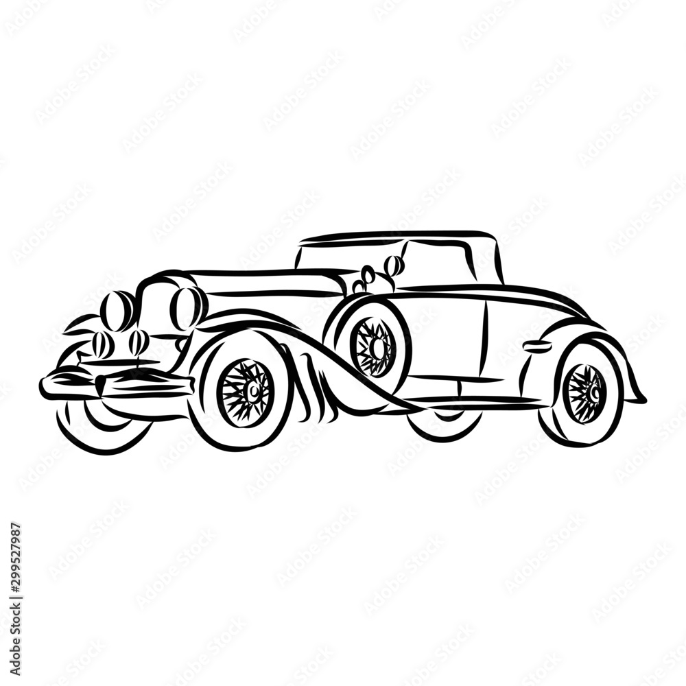 old car, retro car sketch