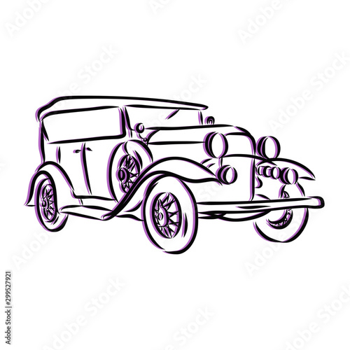 vintage car, retro car sketch