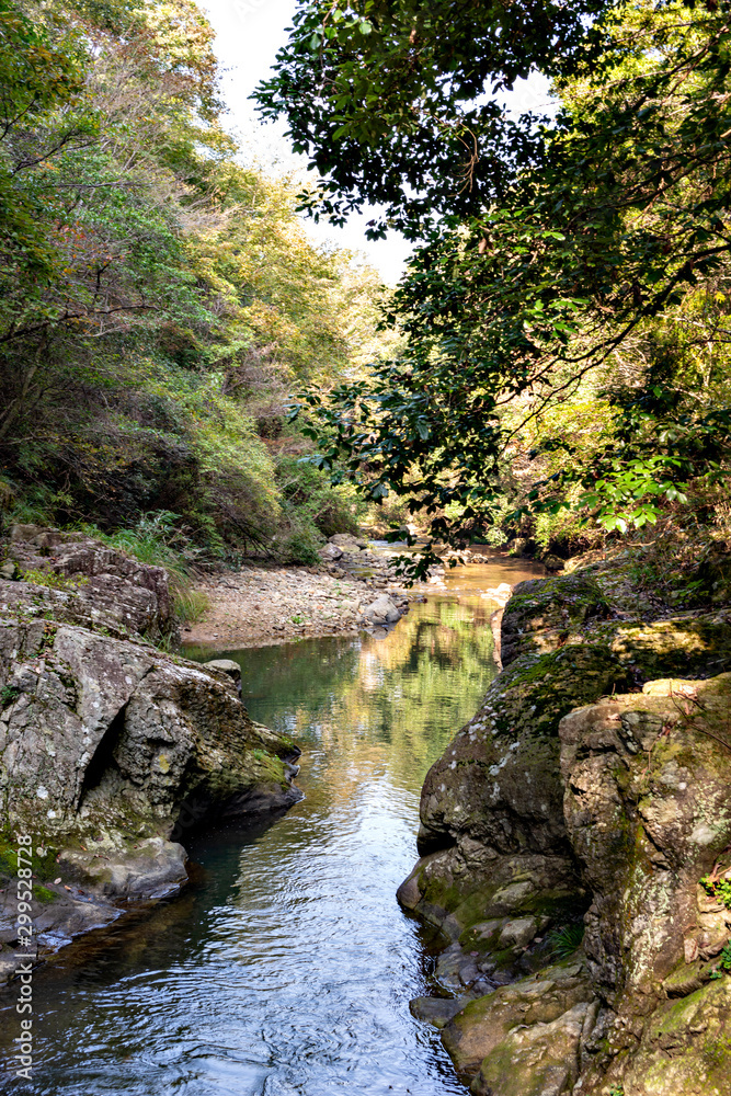 Hiking trail along Kamakura gorge in Hyogo prefecture, Japan in autumn Hiking trail along Kamakura gorge in Hyogo prefecture, Japan in autumn