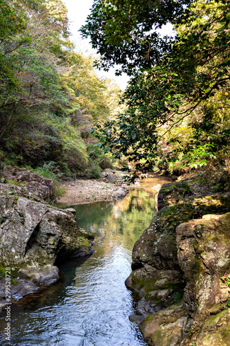 Hiking trail along Kamakura gorge in Hyogo prefecture, Japan in autumn